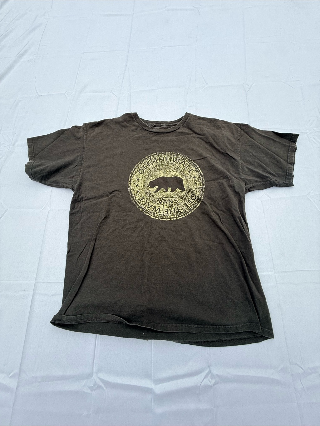 #69 Vans Menâs Black T-Shirt With Yellow Circle Bear Logo-Size(Xl)
